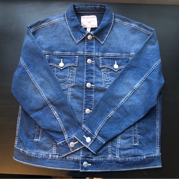 True Religion Women's NWT Printed Oversized Denim Jacket Size L - Picture 8 of 16